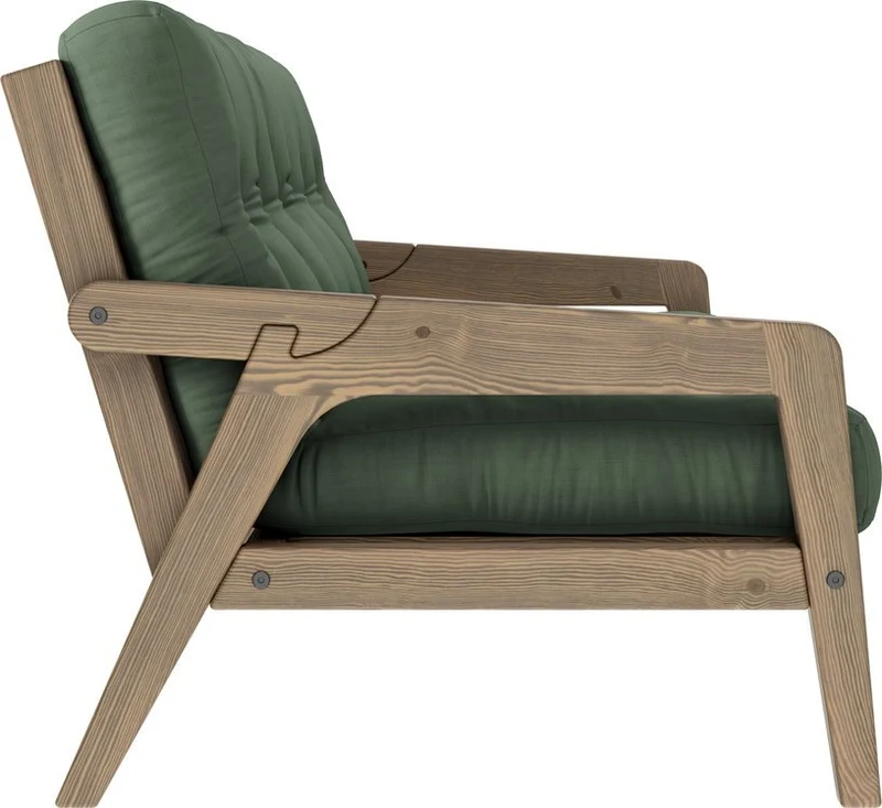 Canapé-lit en bois de pin laqué marron foncé et tissu vert olive 204 x 130 cm Grab - Karup Design