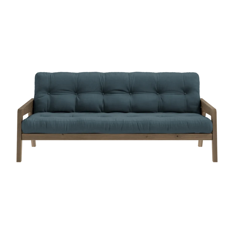 Canapé-lit en bois de pin laqué marron foncé et tissu bleu pétrole 204 x 130 cm Grab - Karup Design