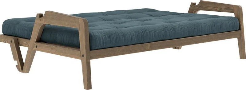 Canapé-lit en bois de pin laqué marron foncé et tissu bleu pétrole 204 x 130 cm Grab - Karup Design