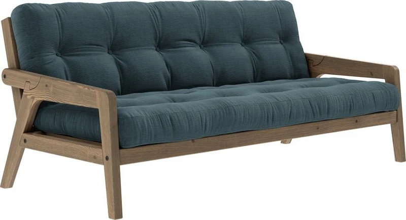 Canapé-lit en bois de pin laqué marron foncé et tissu bleu pétrole 204 x 130 cm Grab - Karup Design