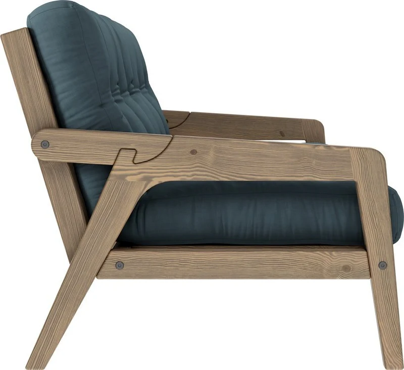 Canapé-lit en bois de pin laqué marron foncé et tissu bleu pétrole 204 x 130 cm Grab - Karup Design