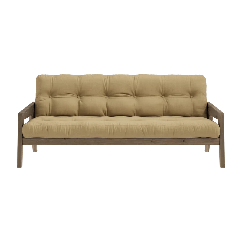 Canapé-lit en bois de pin laqué marron foncé et tissu beige avoine 204 x 130 cm Grab - Karup Design