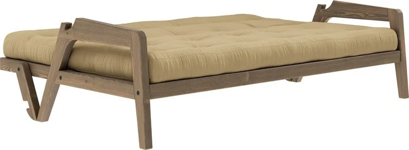Canapé-lit en bois de pin laqué marron foncé et tissu beige avoine 204 x 130 cm Grab - Karup Design