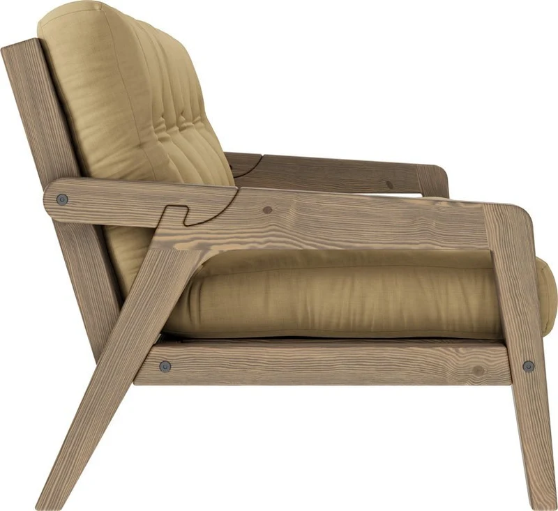 Canapé-lit en bois de pin laqué marron foncé et tissu beige avoine 204 x 130 cm Grab - Karup Design