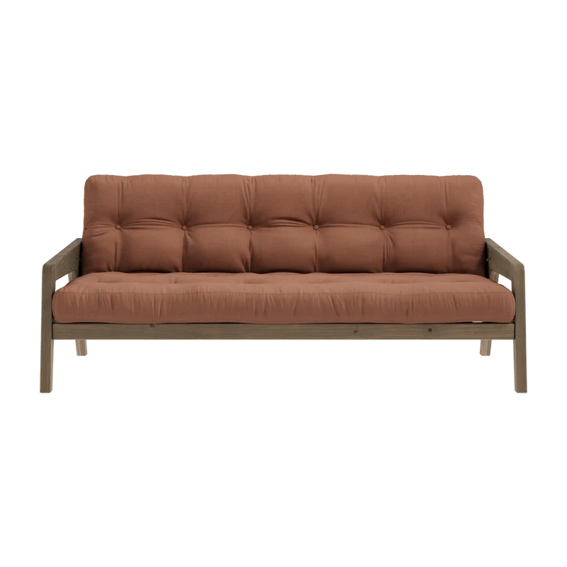 Canapé-lit en bois de pin laqué marron foncé et tissu terracotta 204 x 130 cm Grab - Karup Design