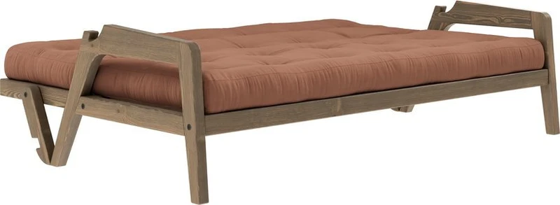 Canapé-lit en bois de pin laqué marron foncé et tissu terracotta 204 x 130 cm Grab - Karup Design