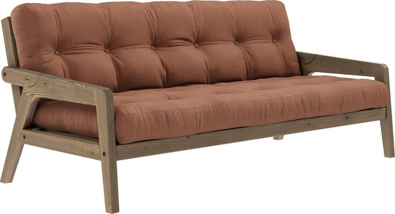 Canapé-lit en bois de pin laqué marron foncé et tissu terracotta 204 x 130 cm Grab - Karup Design