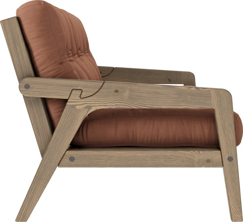 Canapé-lit en bois de pin laqué marron foncé et tissu terracotta 204 x 130 cm Grab - Karup Design