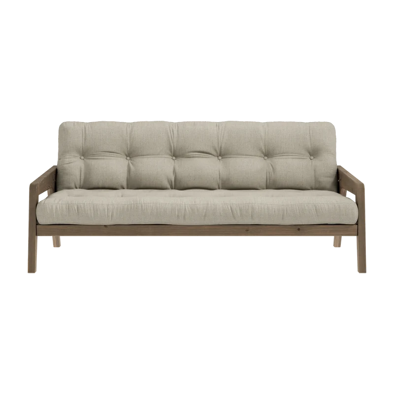 Canapé-lit en bois de pin laqué marron foncé et tissu lin 204 x 130 cm Grab - Karup Design