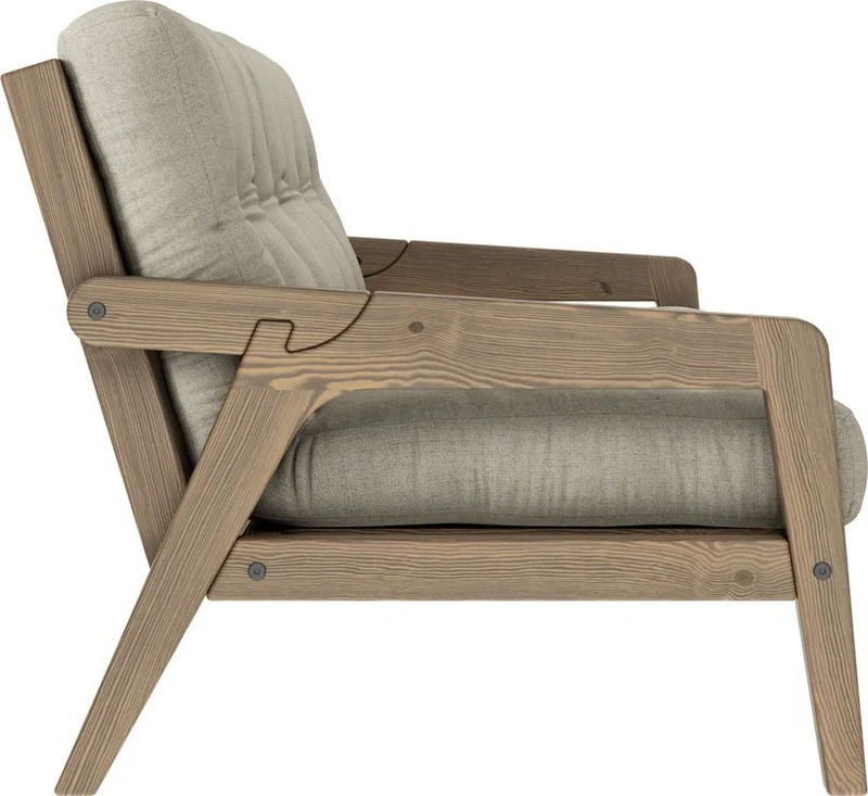 Canapé-lit en bois de pin laqué marron foncé et tissu lin 204 x 130 cm Grab - Karup Design