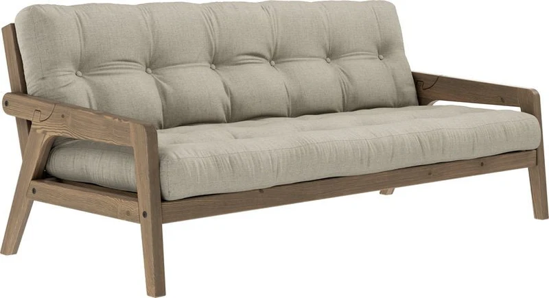 Canapé-lit en bois de pin laqué marron foncé et tissu lin 204 x 130 cm Grab - Karup Design