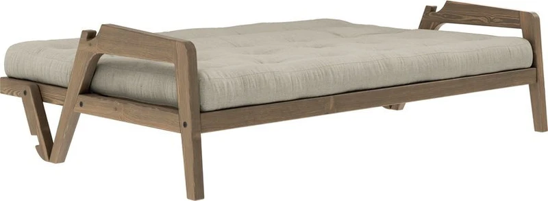 Canapé-lit en bois de pin laqué marron foncé et tissu lin 204 x 130 cm Grab - Karup Design