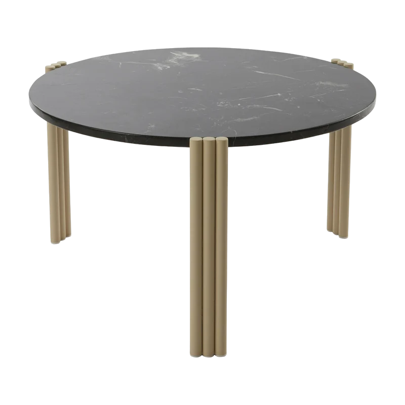 Table basse ronde en acier beige et marbre noir 35 x 60 cm Tribus - AYTM
