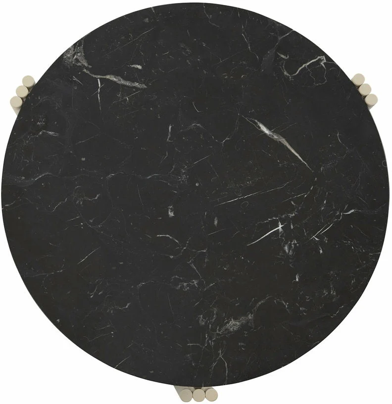 Table basse ronde en acier beige et marbre noir 35 x 60 cm Tribus - AYTM