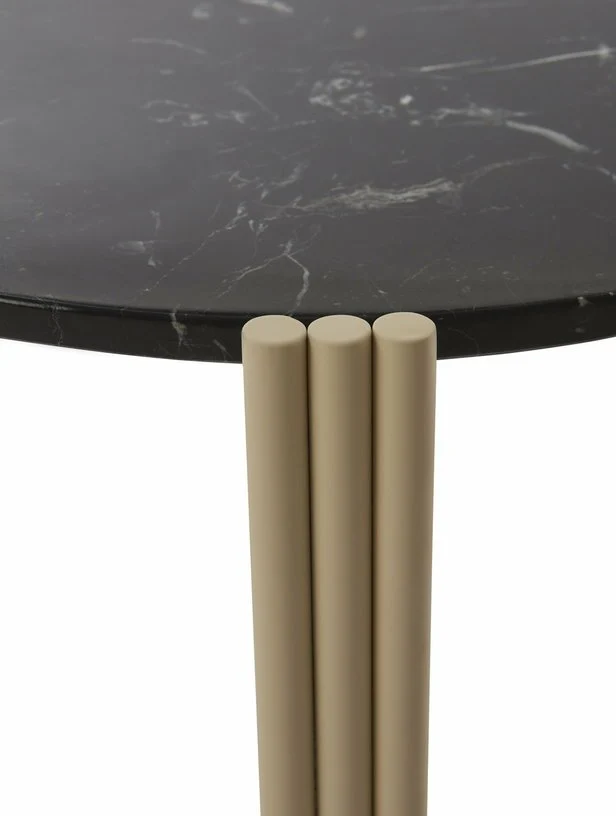 Table basse ronde en acier beige et marbre noir 35 x 60 cm Tribus - AYTM