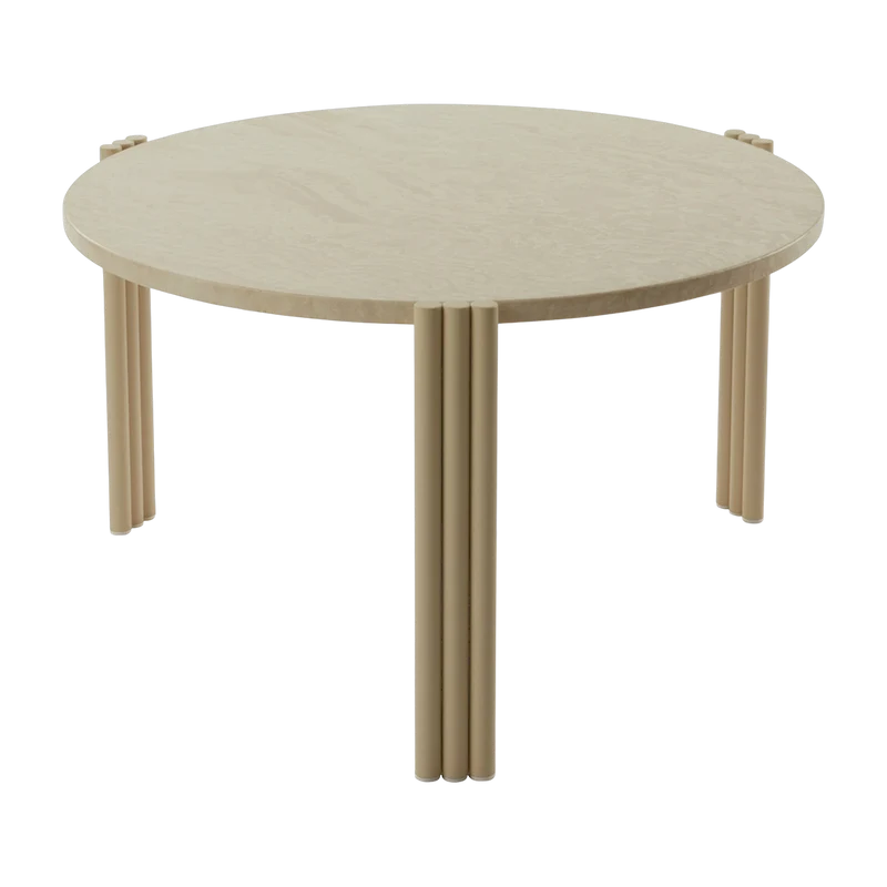 Table basse ronde en acier beige et travertin 35 x 60 cm Tribus - AYTM