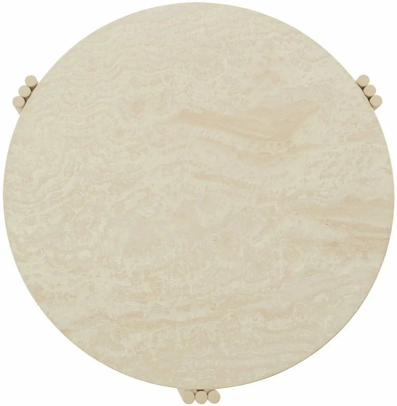 Table basse ronde en acier beige et travertin 35 x 60 cm Tribus - AYTM