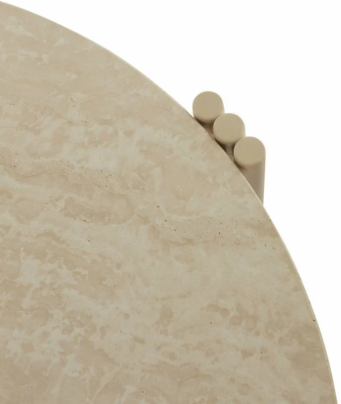 Table basse ronde en acier beige et travertin 35 x 60 cm Tribus - AYTM