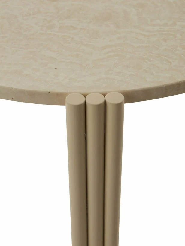 Table basse ronde en acier beige et travertin 35 x 60 cm Tribus - AYTM