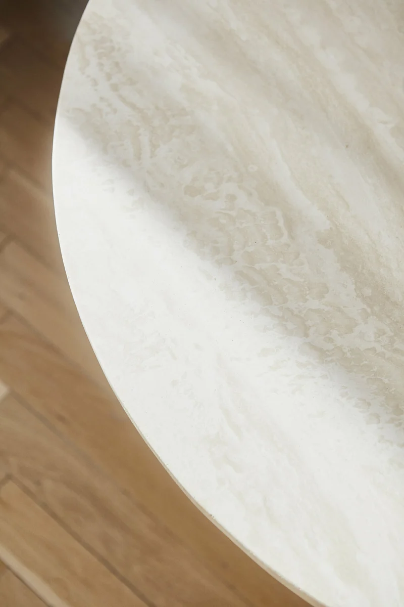 Table basse ronde en acier beige et travertin 35 x 60 cm Tribus - AYTM