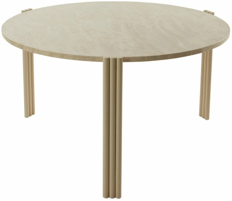 Table basse ronde en acier beige et travertin 45 x 80 cm Tribus - AYTM