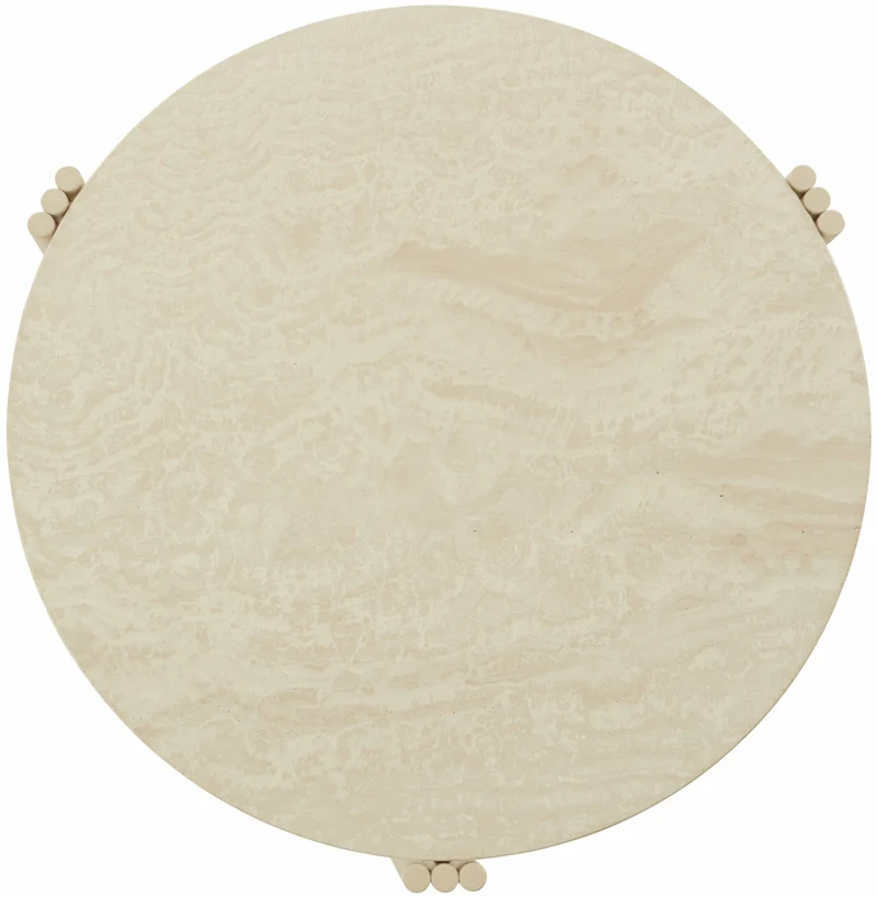 Table basse ronde en acier beige et travertin 45 x 80 cm Tribus - AYTM