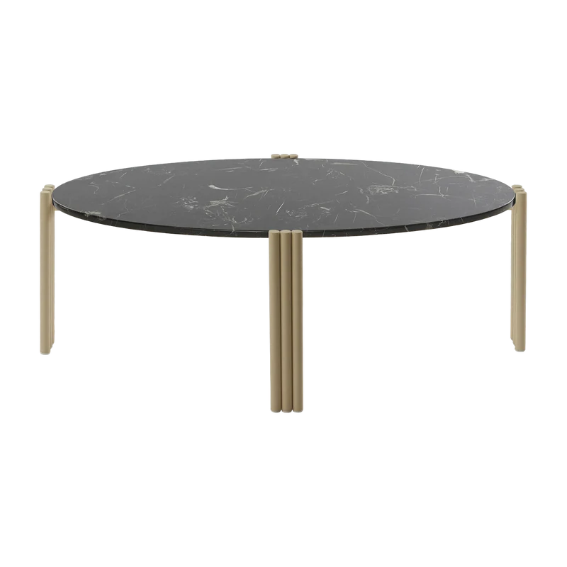 Table basse ovale en acier beige et marbre noir 92,4 x 47,6 cm Tribus - AYTM