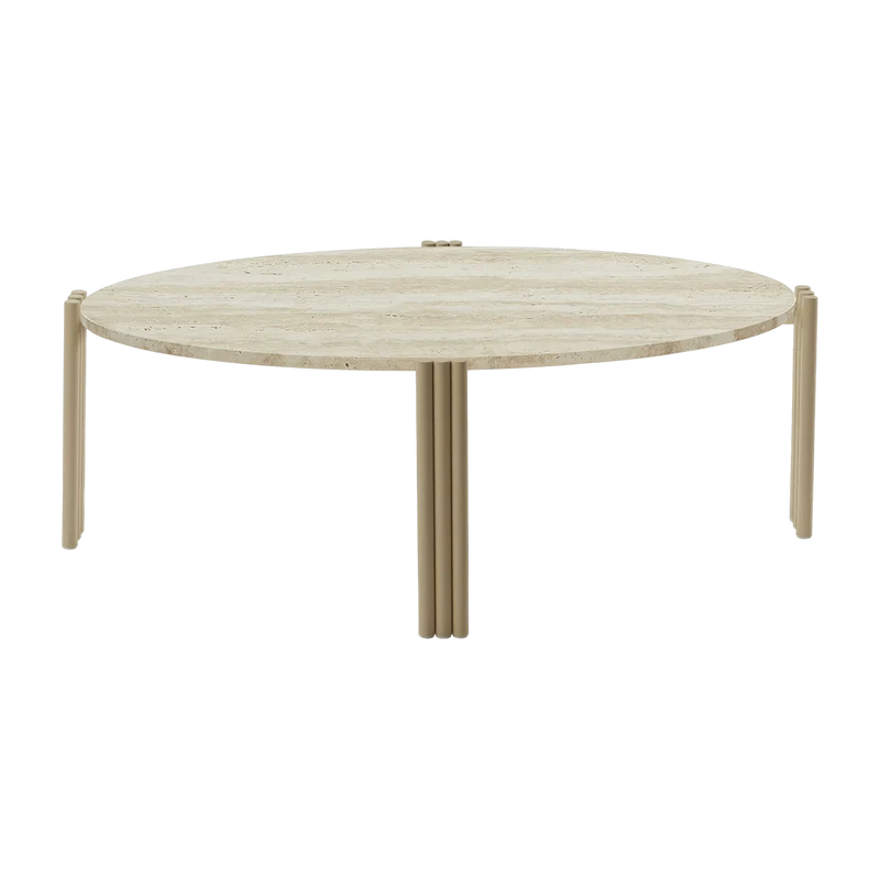 Table basse ovale en acier beige et travertin 92,4 x 47,6 cm Tribus - AYTM