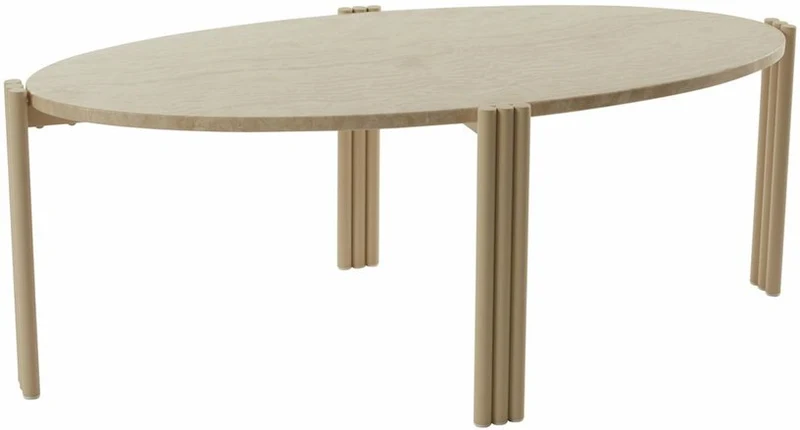 Table basse ovale en acier beige et travertin 92,4 x 47,6 cm Tribus - AYTM