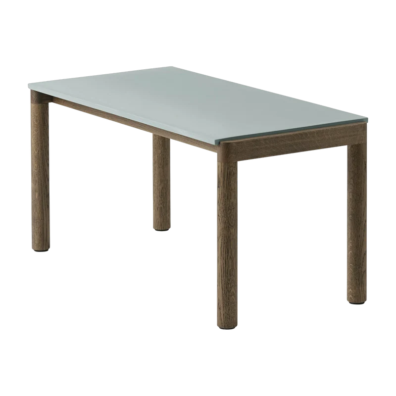 Table basse en grès bleu pâle lisse et chêne foncé 85 x 40 cm Couple - Muuto