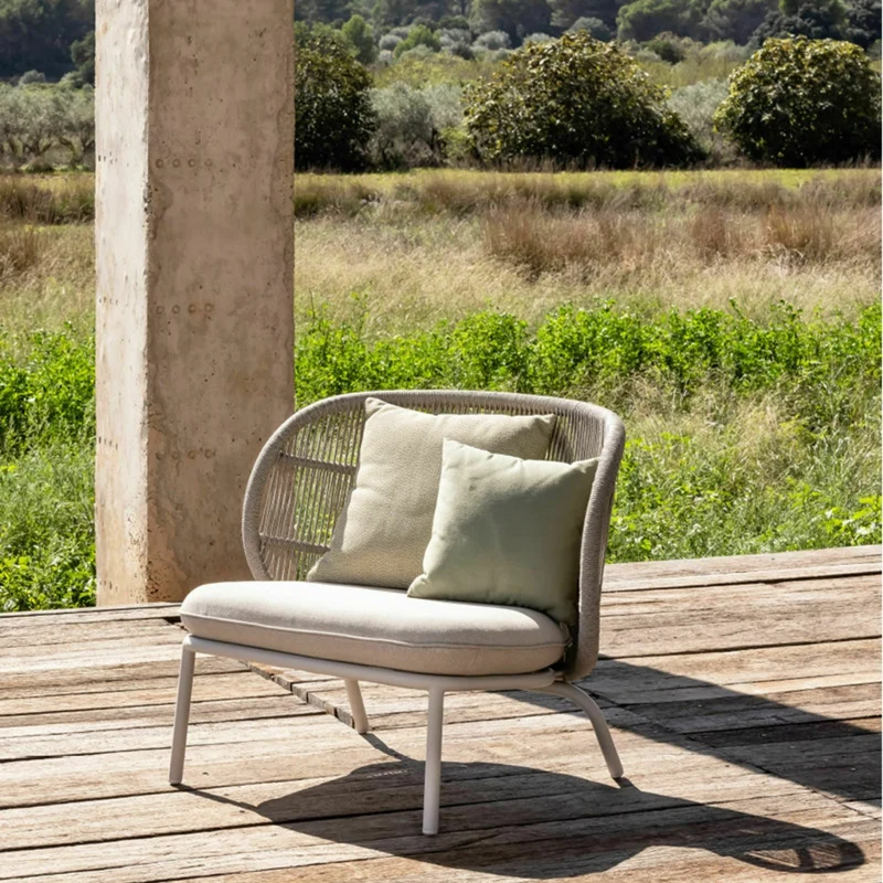 Chaise lounge de jardin blanche et tissu almond Kodo - Vincent Sheppard