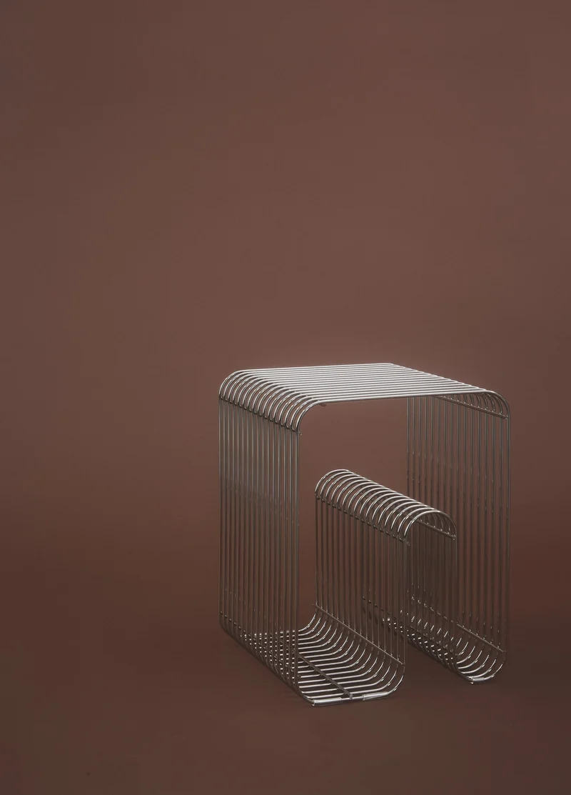 Tabouret et rangement magazine chrome 32 cm Curva - AYTM
