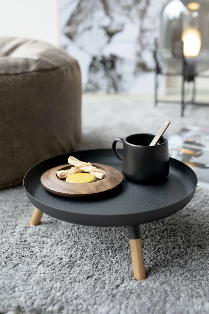 Plateau en acier noir avec pieds en bois - Yamazaki