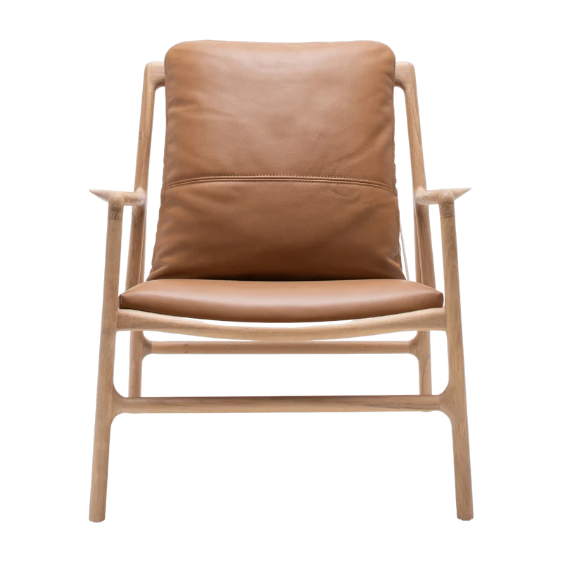 Fauteuil en chêne et cuir nature Dedo easy chair - Gazzda