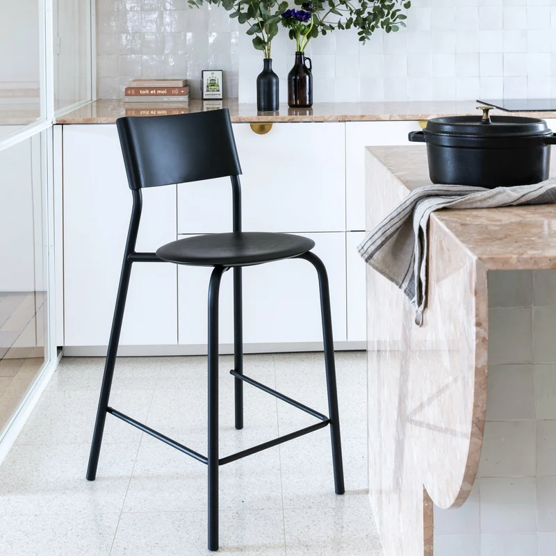 Chaise de bar en plastique recyclé noir graphite 75 cm SSD - TIPTOE
