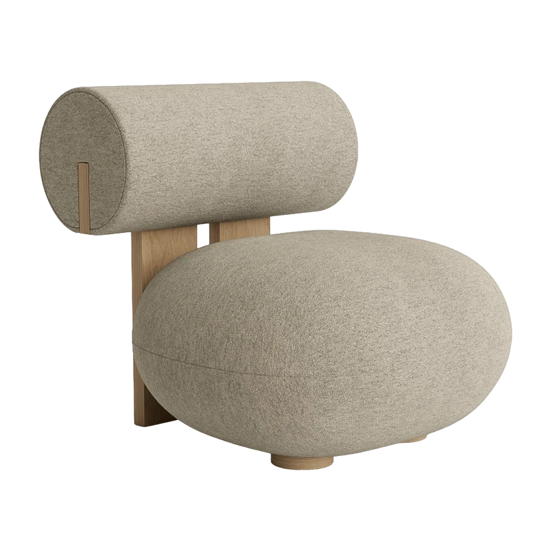Fauteuil en chêne naturel et rembourrage en tissu bouclé Barnum Col 3 Hippo Lounge - NORR11