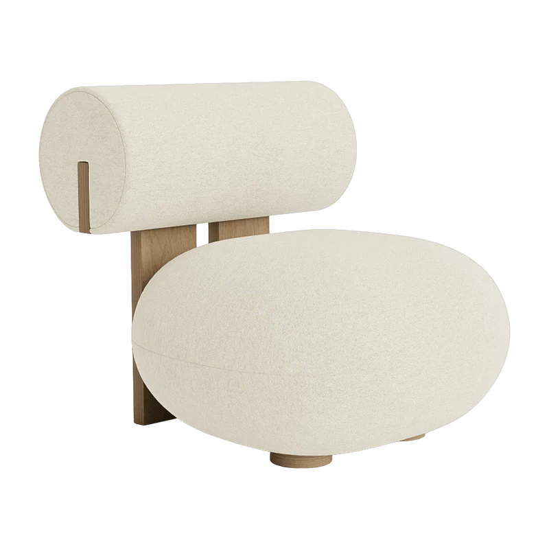 Fauteuil en chêne naturel et rembourrage en tissu bouclé Barnum Col 24 Hippo Lounge - NORR11