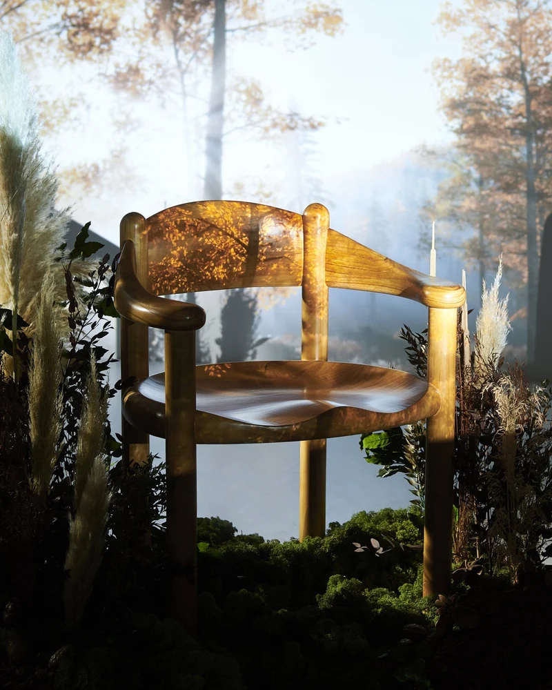 Chaise avec accoudoirs en pin Golden Daumiller - Gubi