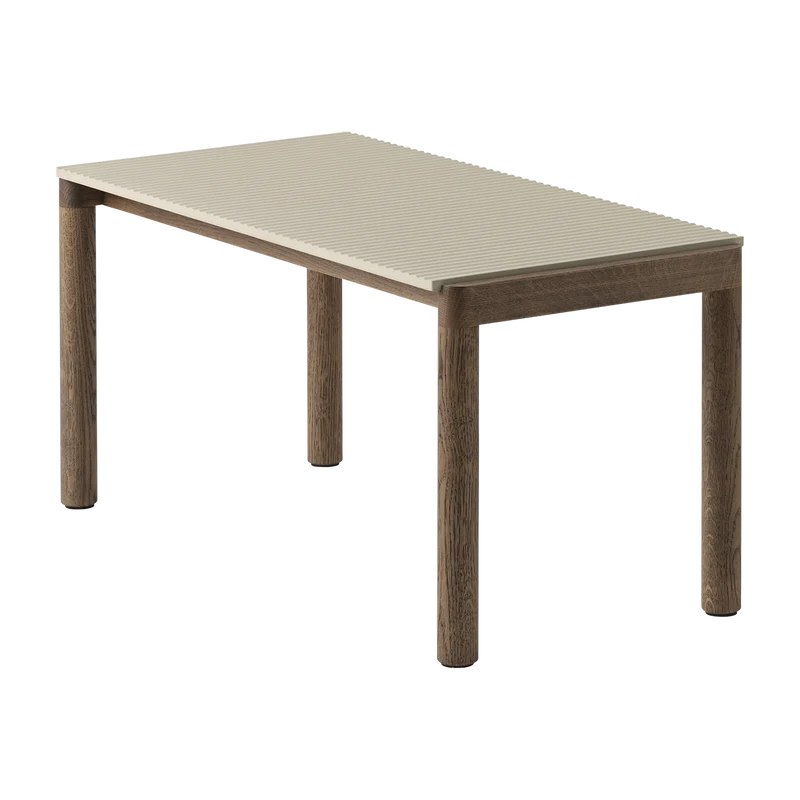 Table basse en grès beige sable wavy et chêne foncé 85 x 40 cm Couple - Muuto
