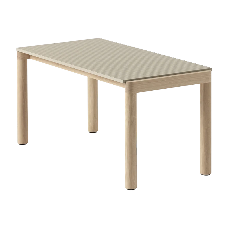 Table basse en grès beige sable wavy et chêne naturel 85 x 40 cm Couple - Muuto