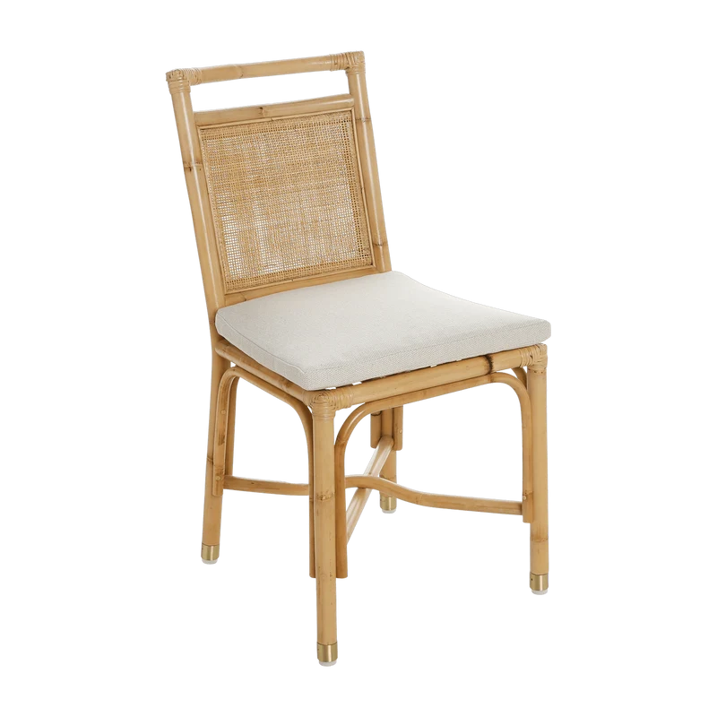Chaise en rotin avec coussin en lin blanc 44 x 92 x 46 Riviera - KOK