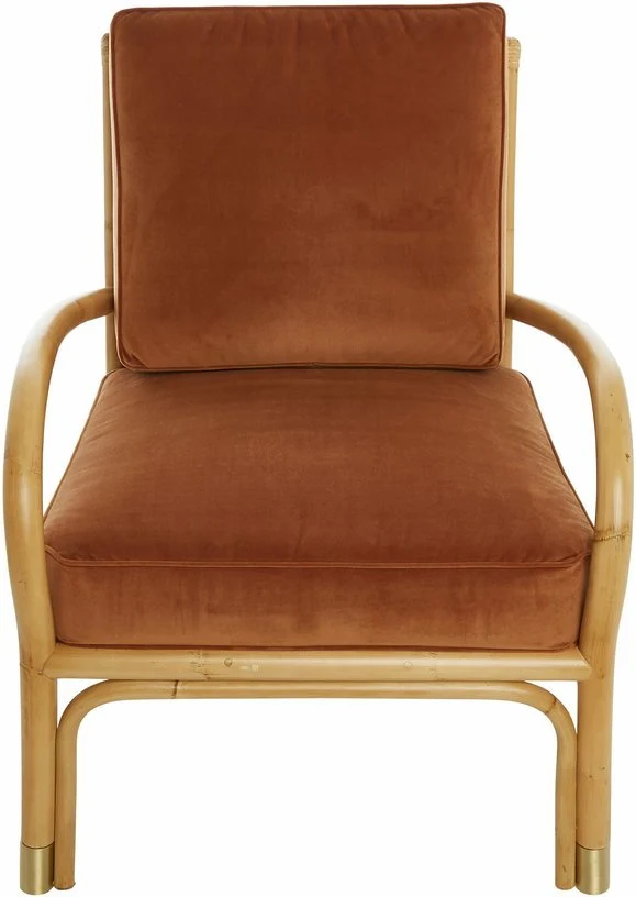 Fauteuil une place en rotin avec coussin de velours couleur ocre 66 x 80 x 80 - KOK