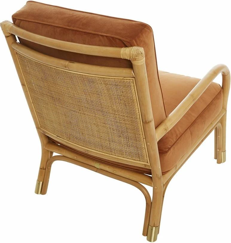 Fauteuil une place en rotin avec coussin de velours couleur ocre 66 x 80 x 80 - KOK