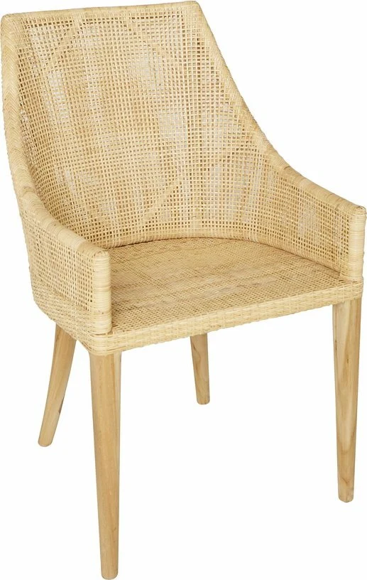 Chaise avec accoudoirs en rotin naturel sur structure Teck 54 x 88 x 56 Saigon - KOK
