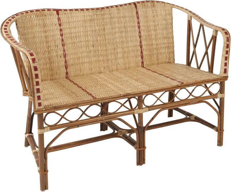 Canapé 2 places structure en rotin naturel filets en résine rouge 80 x 120 x 61 Bagatelle - KOK