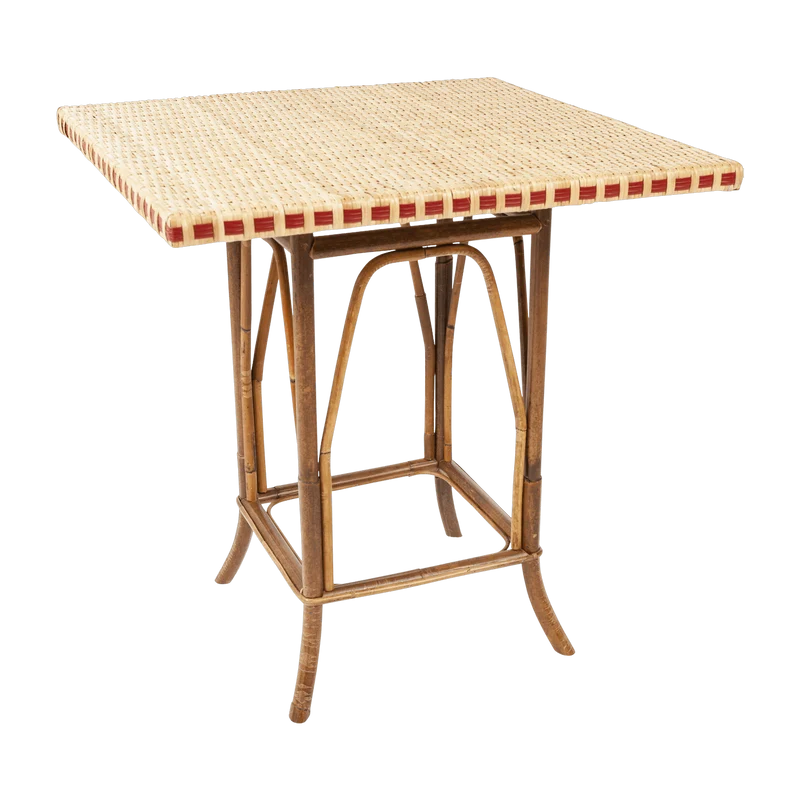 Guéridon carré en rotin foncé et filets en résigne rouge 77 x 70 x 70 Bagatelle - KOK