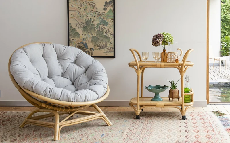 Fauteuil coquille en rotin avec coussin tissu 92 x 100 x 92 Miami - KOK