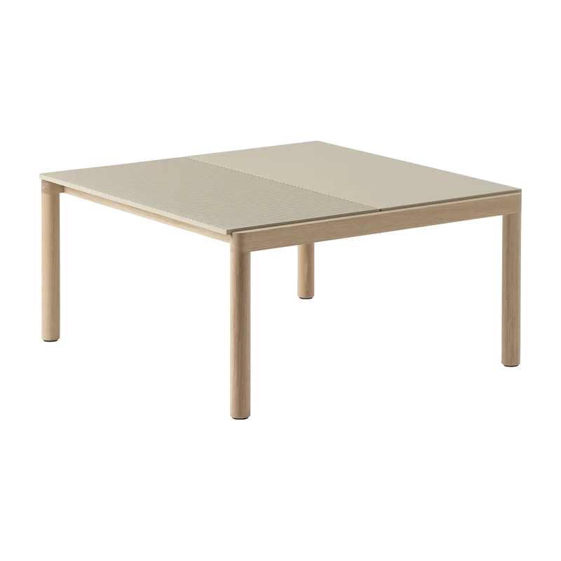 Table basse en grès beige sable wavy et chêne naturel 85 x 80 cm Couple - Muuto