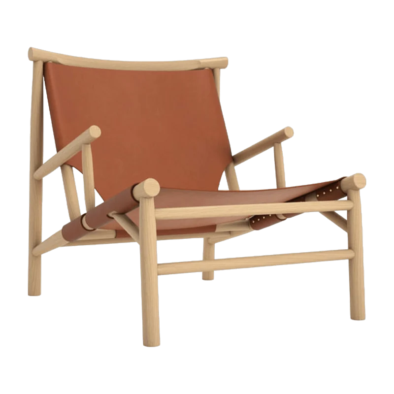 Fauteuil en chêne naturel et cuir cognac Samurai - NORR11