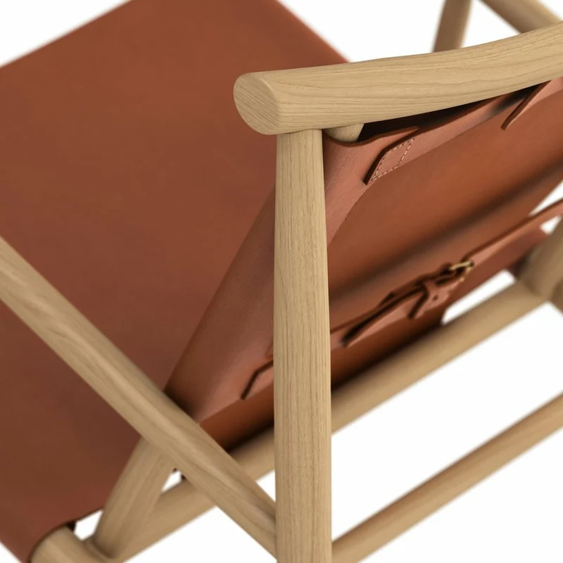 Fauteuil en chêne naturel et cuir cognac Samurai - NORR11